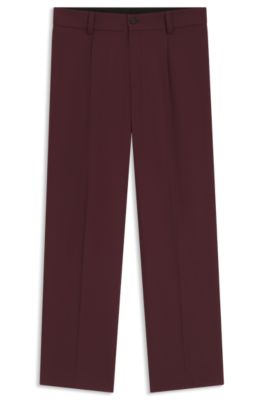 Pantalones de corte moderno en sarga el&aacute;stica con raya delantera, Rojo oscuro