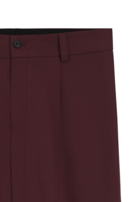 Pantalones de corte moderno en sarga el&aacute;stica con raya delantera, Rojo oscuro