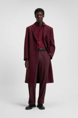 Pantalones de corte moderno en sarga el&aacute;stica con raya delantera, Rojo oscuro