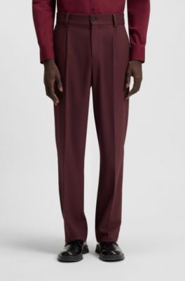 Pantalones de corte moderno en sarga el&aacute;stica con raya delantera, Rojo oscuro