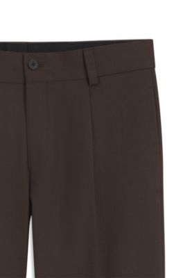 Pantalones de corte moderno en sarga el&aacute;stica con raya delantera, Desbordamiento marr&oacute;n