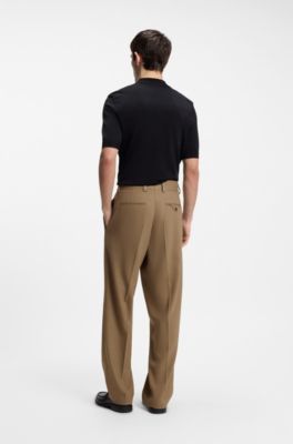 Pantalones de corte moderno en sarga el&aacute;stica con raya delantera, Desbordamiento de color beige