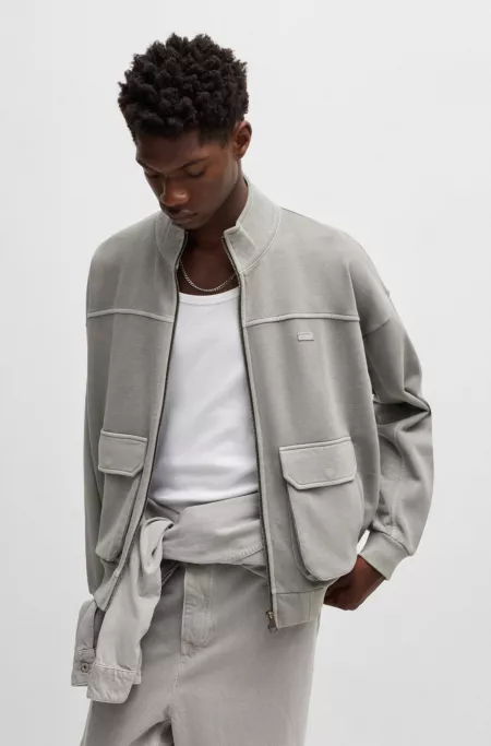 Cotton-terry sweatshirt with topstitched seams