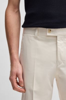 Short Tapered en coton, soie et stretch, Blanc