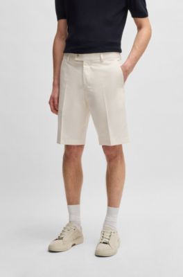 Short Tapered en coton, soie et stretch, Blanc