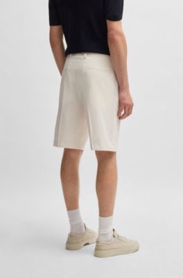 Short Tapered en coton, soie et stretch, Blanc