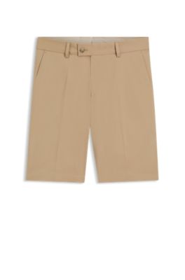 Shorts tapered fit de algod&oacute;n, seda y el&aacute;stico, Beige