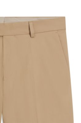 Tapered-fit shorts in cotton, silk and stretch, Beige