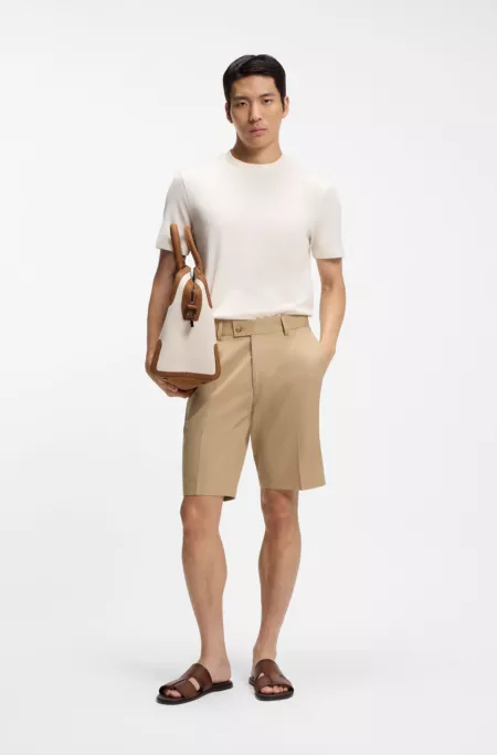 Tapered-fit shorts in cotton, silk and stretch