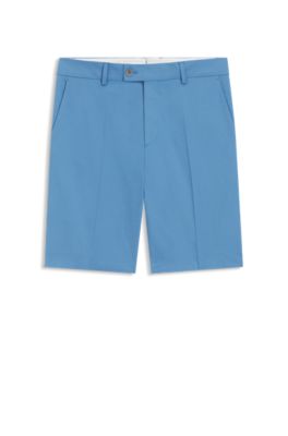 Tapered-fit shorts in cotton, silk and stretch, Light Blue