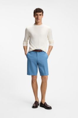 Shorts tapered fit de algod&oacute;n, seda y el&aacute;stico, Celeste