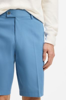 Tapered-fit shorts in cotton, silk and stretch, Light Blue