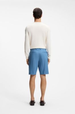Tapered-fit shorts in cotton, silk and stretch, Light Blue