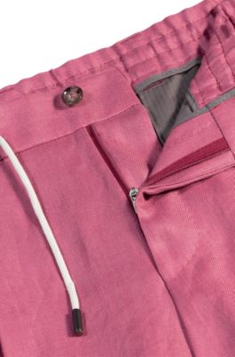 Tapered-fit shorts in wrinkle-resistant linen, Pink