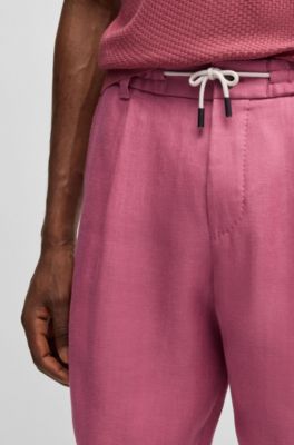Tapered-fit shorts in wrinkle-resistant linen, Pink
