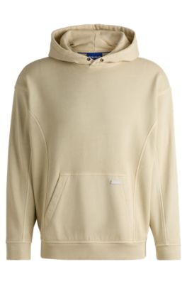 Sudadera con capucha de felpa de algod&oacute;n con ojales vintage, Beige