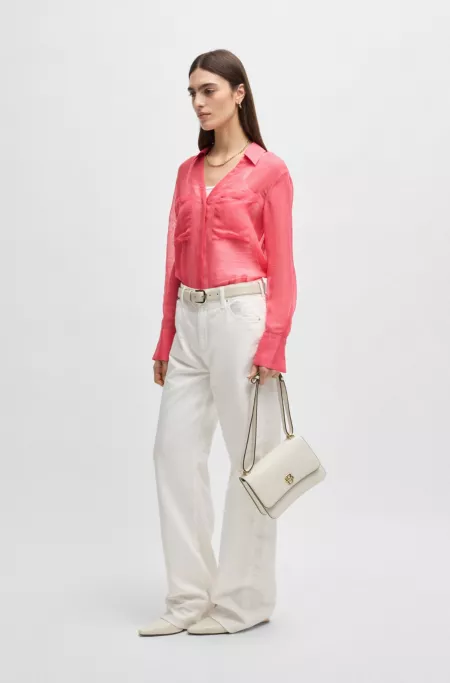 V-neck blouse in ramie with collar detail