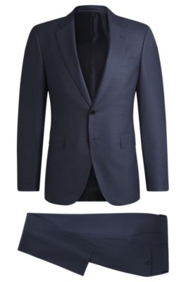 Slim-fit suit in patterned wool and silk, Dark Blue