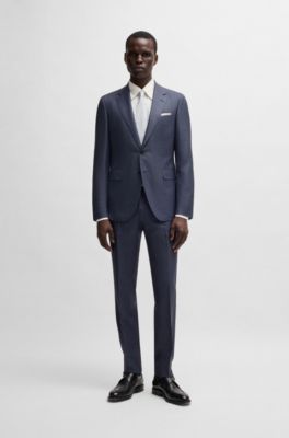 BOSS - Slim-fit suit in patterned wool and silk - Dark Blue