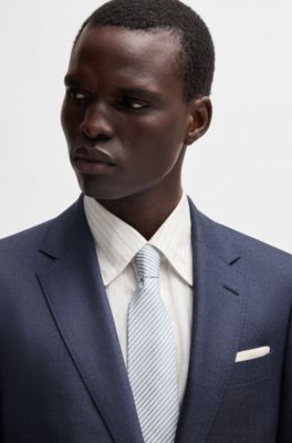 Slim-fit suit in patterned wool and silk, Dark Blue