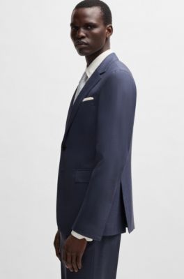 Slim-fit suit in patterned wool and silk, Dark Blue