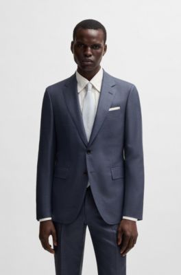 Slim-fit suit in patterned wool and silk, Dark Blue