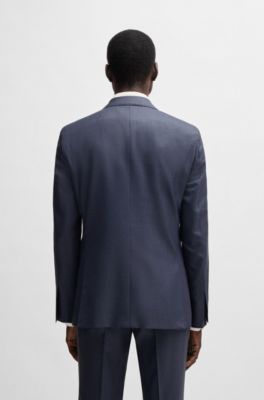 Slim-fit suit in patterned wool and silk, Dark Blue