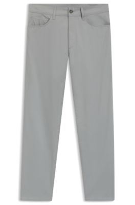 Pantalones slim fit de algod&oacute;n, seda y el&aacute;stico, Plata
