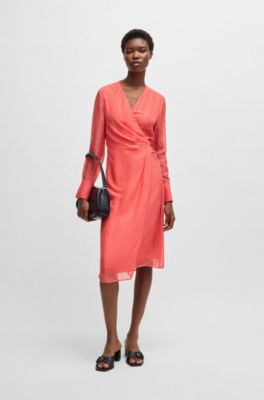 Wrap dress with sheer detailing, Dark pink