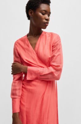 Vestido cruzado con detalles transparentes, Rosa oscuro