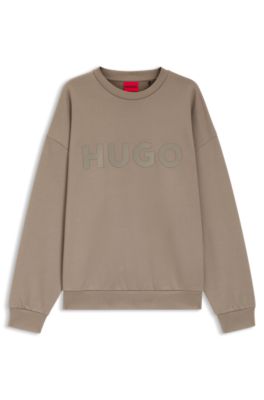 Sudadera oversize fit de felpa de algod&oacute;n con logo estampado a tono, Marr&oacute;n claro