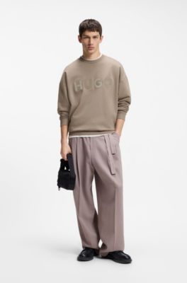Sudadera oversize fit de felpa de algod&oacute;n con logo estampado a tono, Marr&oacute;n claro