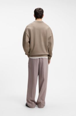 Sudadera oversize fit de felpa de algod&oacute;n con logo estampado a tono, Marr&oacute;n claro