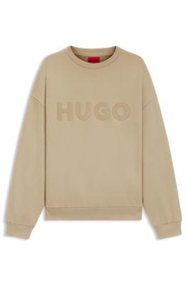 Sudadera oversize fit de felpa de algod&oacute;n con logo estampado a tono, Beige