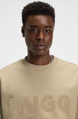 Sweat oversize en molleton de coton avec logo ton sur ton, Beige