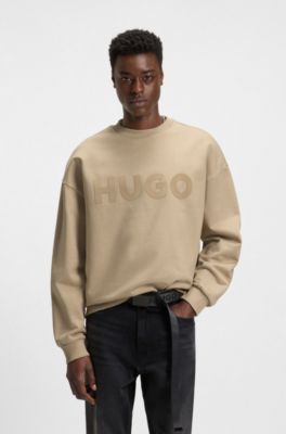 Oversize-fit sweatshirt in cotton terry with tonal logo, Beige