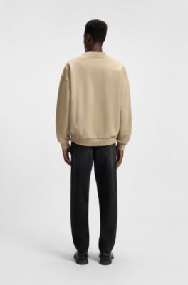 Sweat oversize en molleton de coton avec logo ton sur ton, Beige