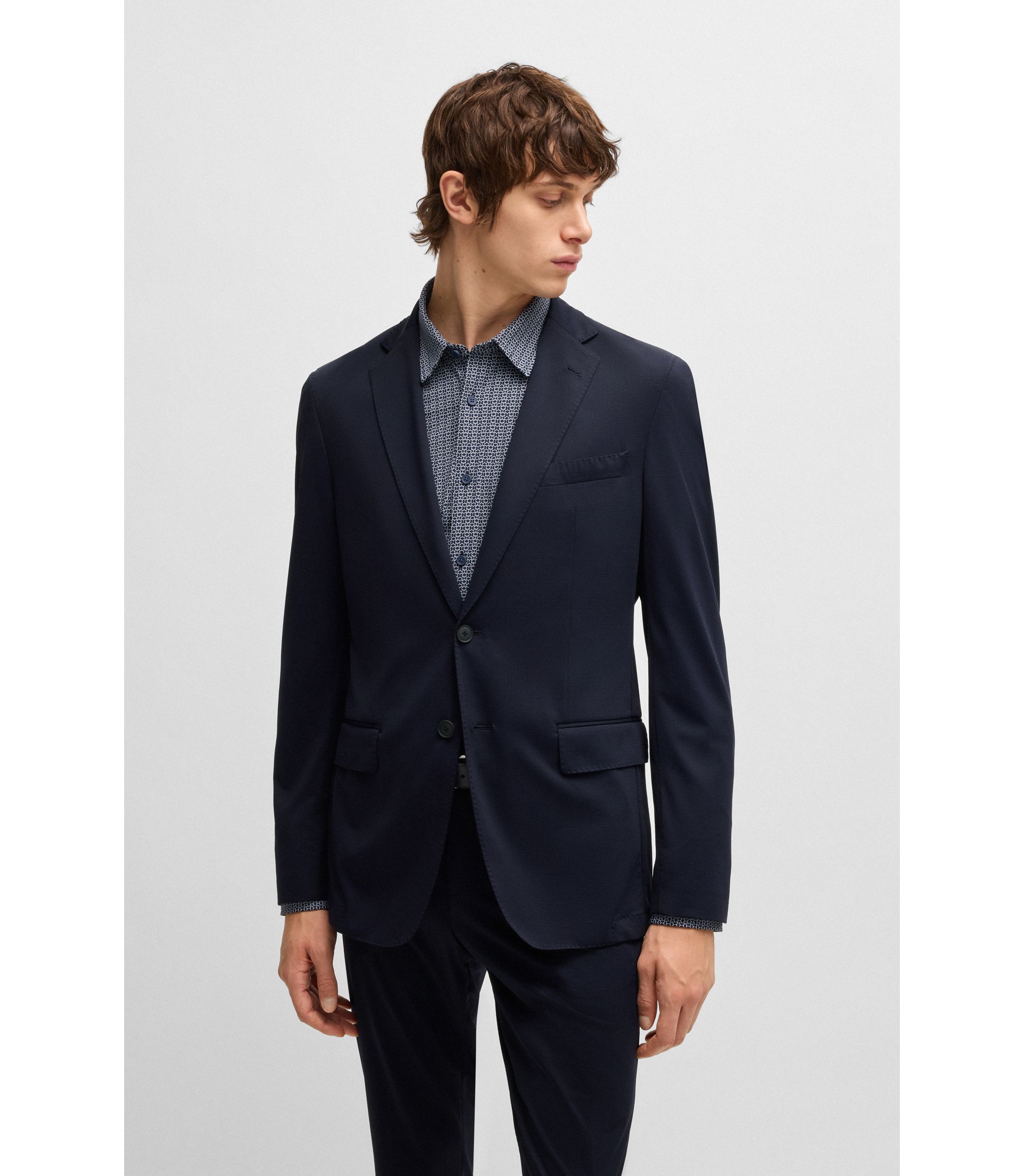 BOSS - Slim-fit washable suit in patterned performance