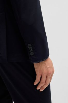 Traje slim fit lavable de tejido el&aacute;stico t&eacute;cnico estampado, Azul oscuro