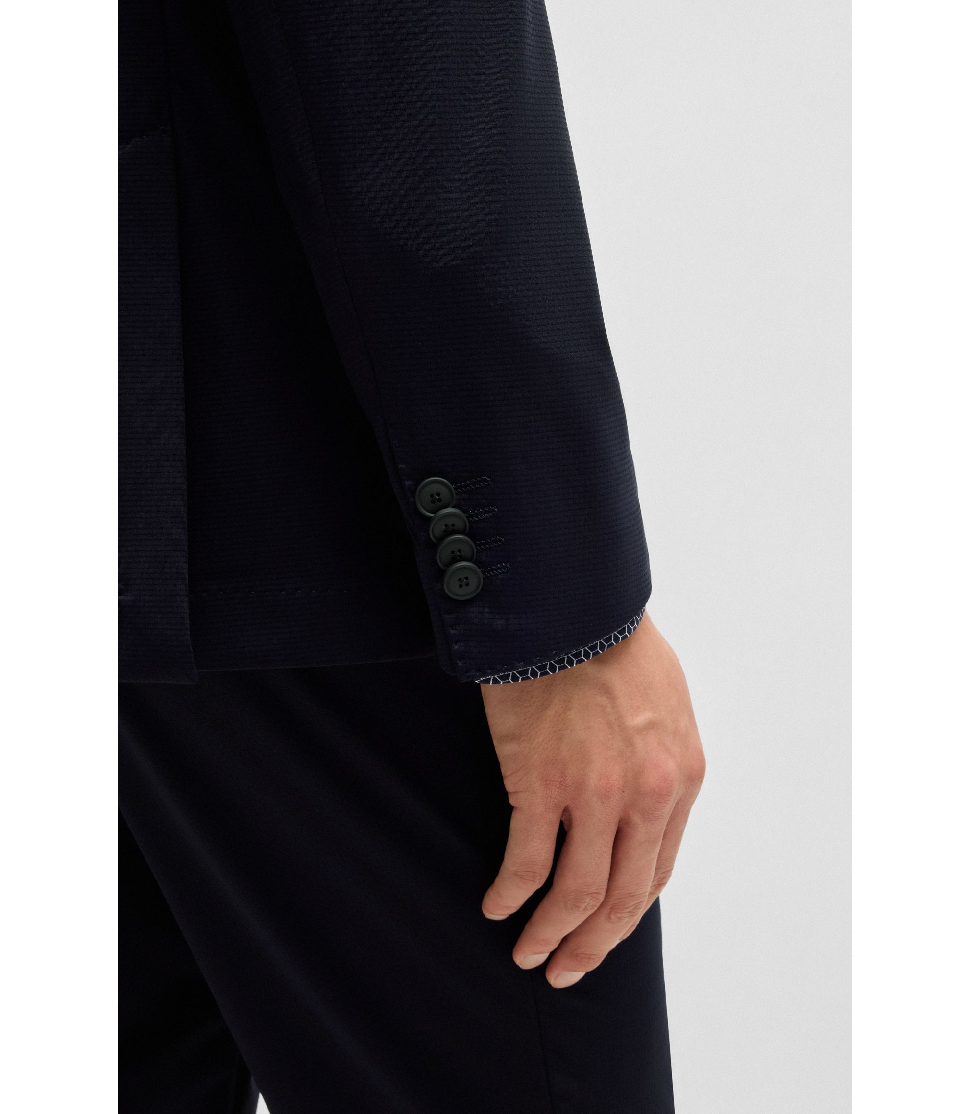 BOSS - Slim-fit washable suit in patterned performance-stretch