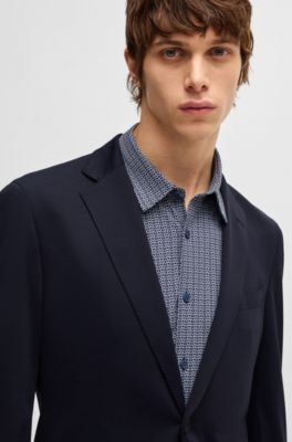 Traje slim fit lavable de tejido el&aacute;stico t&eacute;cnico estampado, Azul oscuro
