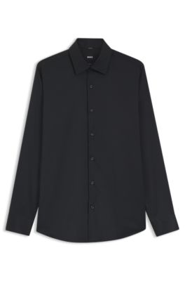 Slim-fit shirt in performance-stretch twill, Black