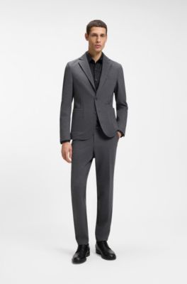 Camisa slim fit en sarga el&aacute;stica t&eacute;cnica, Negro