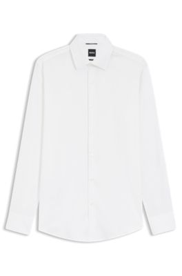 Camisa slim fit en sarga el&aacute;stica t&eacute;cnica, Blanco