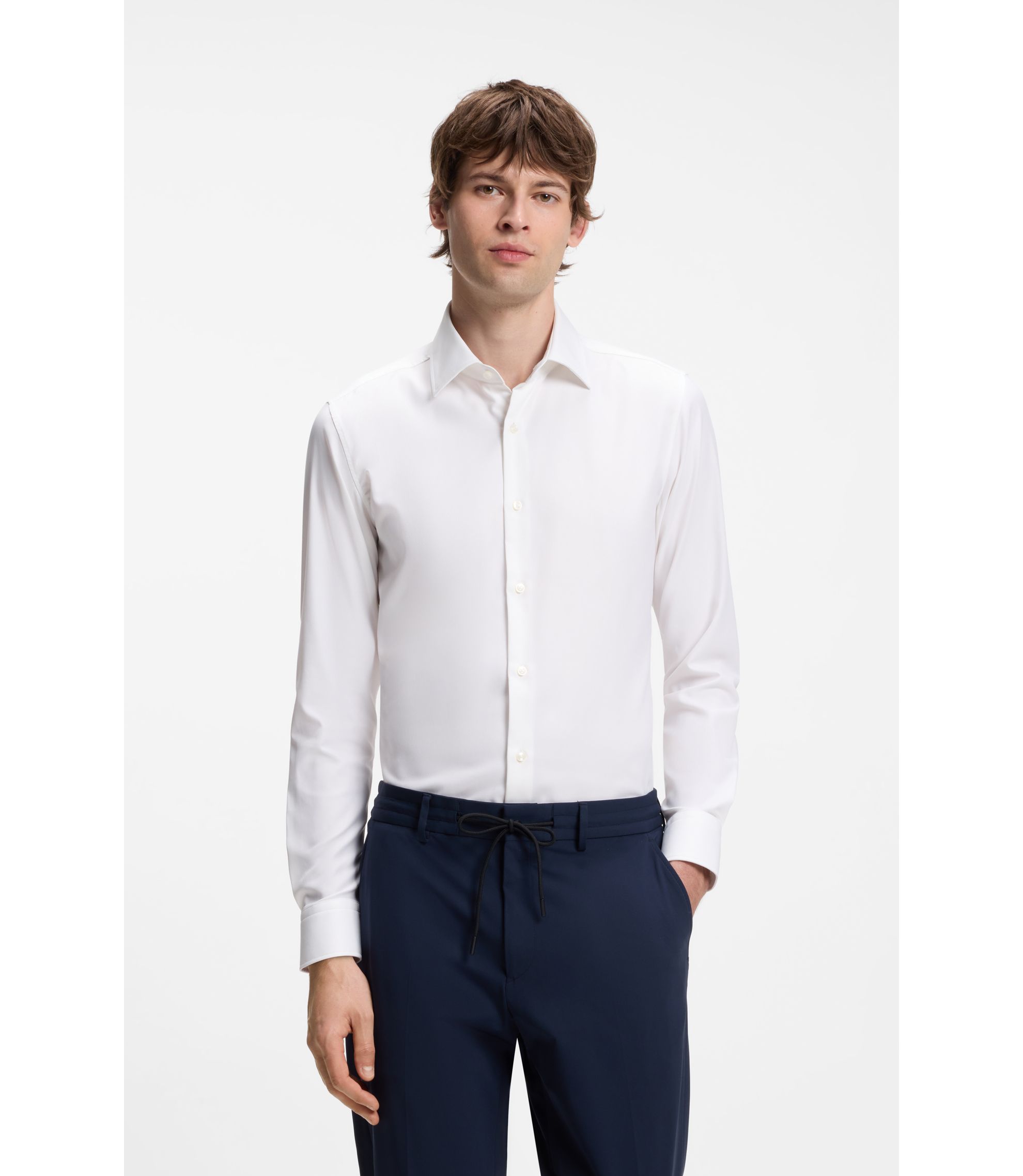 BOSS - Slim-fit shirt in performance-stretch twill - White