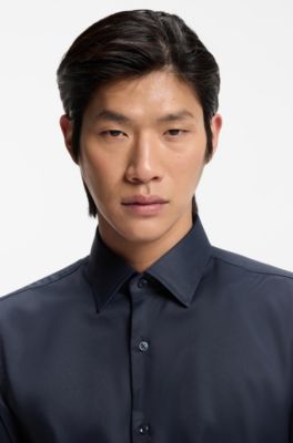 Slim-fit shirt in performance-stretch twill, Dark Blue