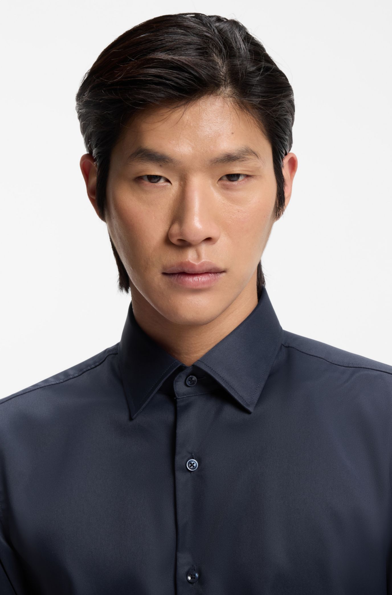 BOSS - Slim-fit shirt in performance-stretch twill - Dark Blue