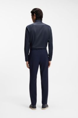 Slim-fit shirt in performance-stretch twill, Dark Blue