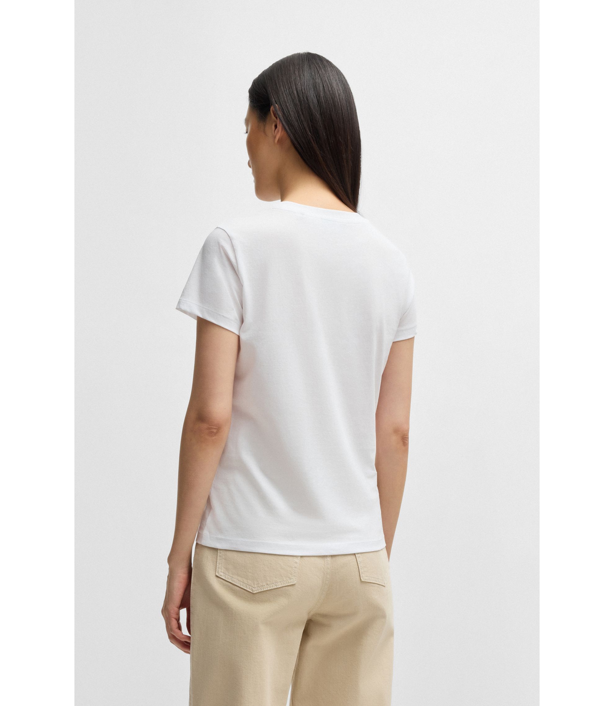 BOSS - Cotton-jersey T-shirt with crystal-embellished logo