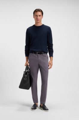 Slim-fit trousers in easy-iron poplin, Dark Blue